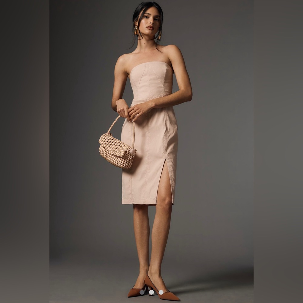 Strapless Side-Slit Midi Dress